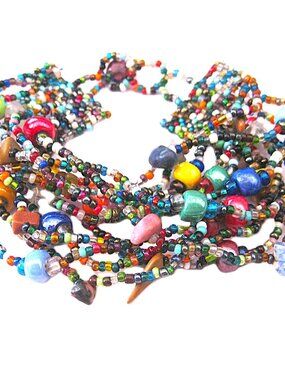 Vintage Handmade Bracelet Multi-Strand Beads  7-8" Adjustable  1980's